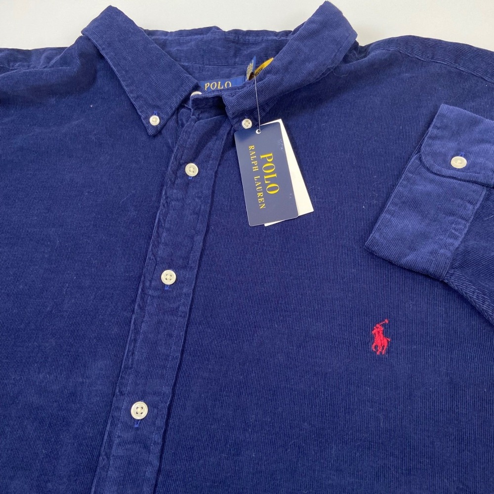 Polo Ralph Lauren Men 4XB Navy Fine Wale Corduroy Button Down Shirt NEW Classic